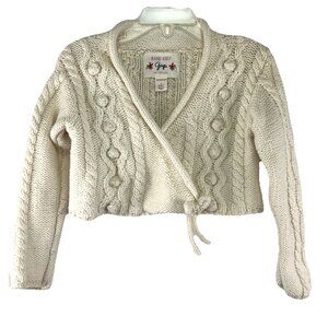 Gap 2T Hand Knit Girls Ivory Cable Knit Wrap Wool Blend Sweater Cardigan